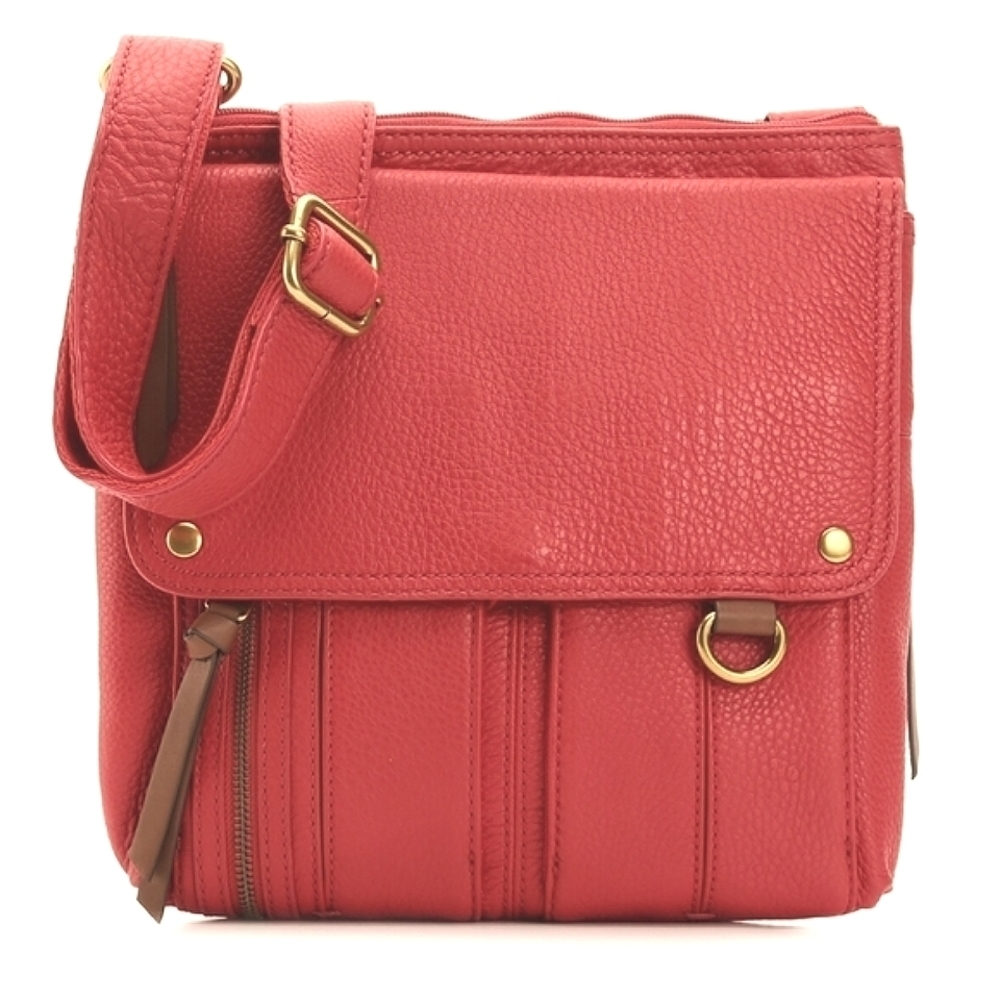 FOSSIL Morgan Traveler Red Leather Organizable Adjustable Strap Crossbody